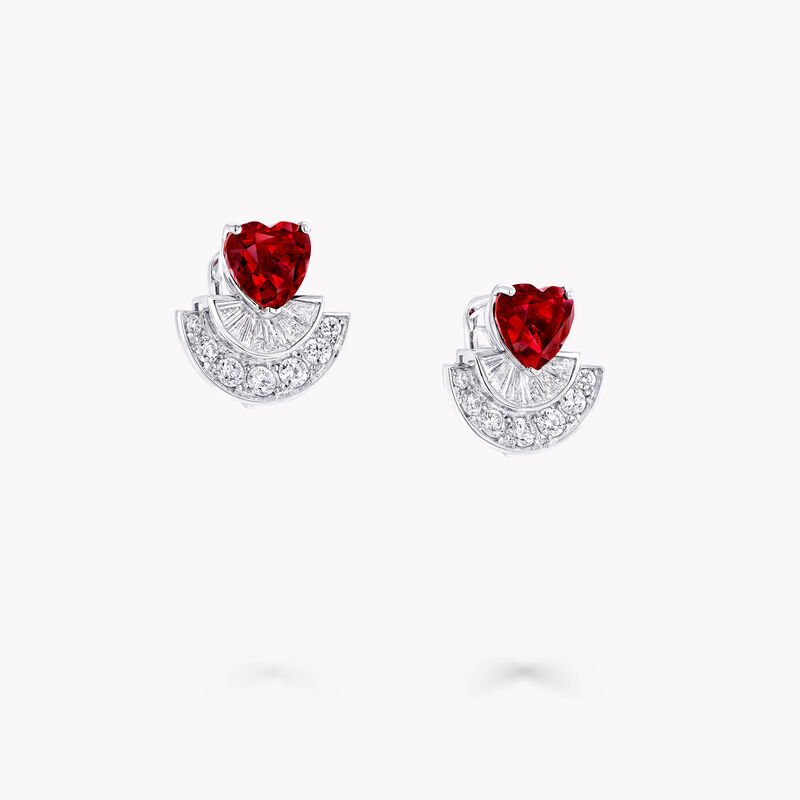 Heart Shape Ruby and Diamond Earrings 