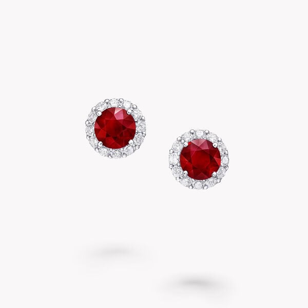 Icon Round Ruby and Diamond Stud Earrings, , hi-res