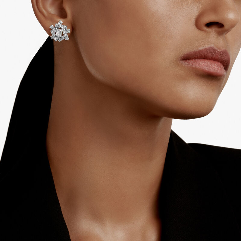 Threads Emerald Cut Diamond Stud Earrings, , hi-res