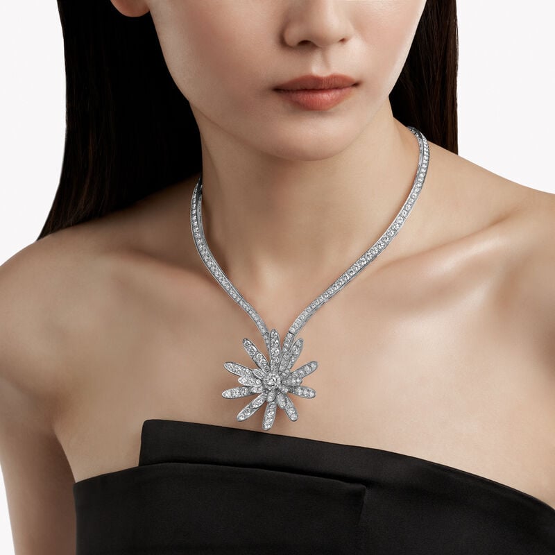 Large Wild Flower Abstract Diamond Necklace