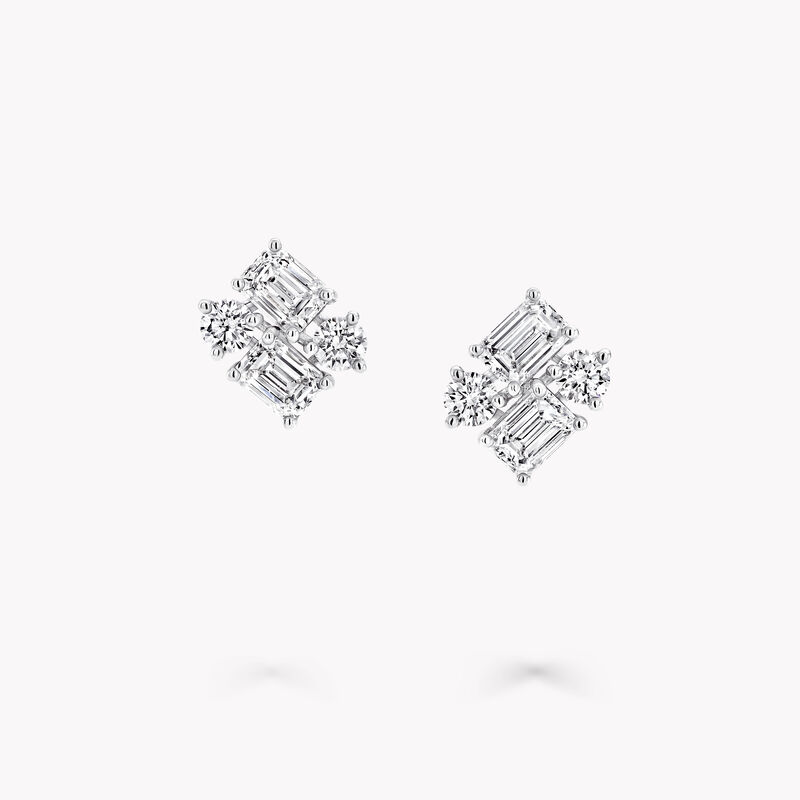 Emerald Cut and Round Diamond Earrings, , hi-res