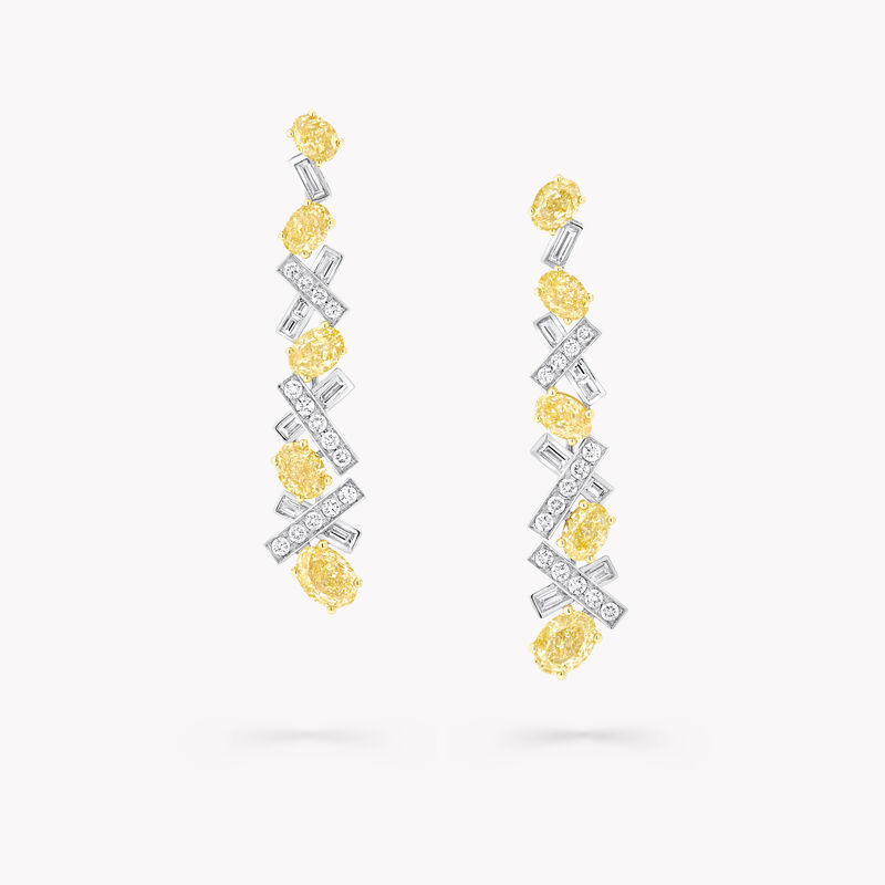 Boucles d’oreilles haute joaillerie en diamants blancs et jaunes Threads, , hi-res