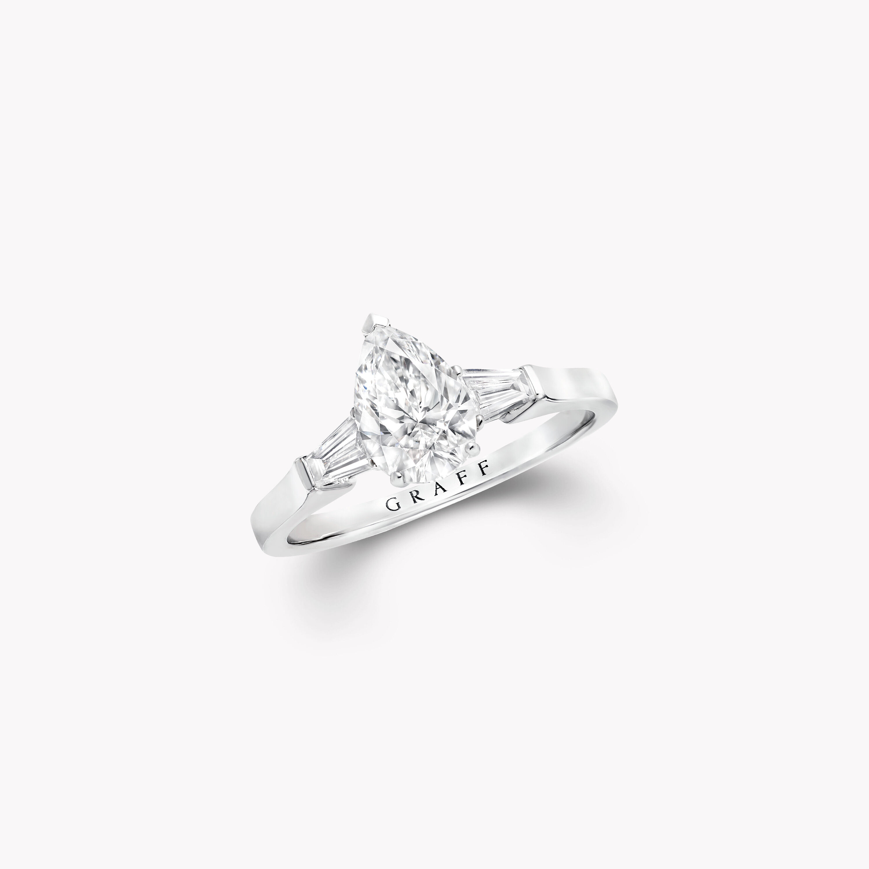 Promise Pear Shape Diamond Engagement Ring, baguette cut side