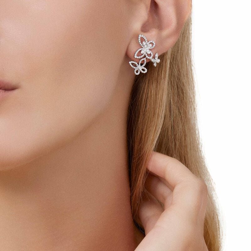 Triple Butterfly Silhouette Diamond Earrings, , hi-res