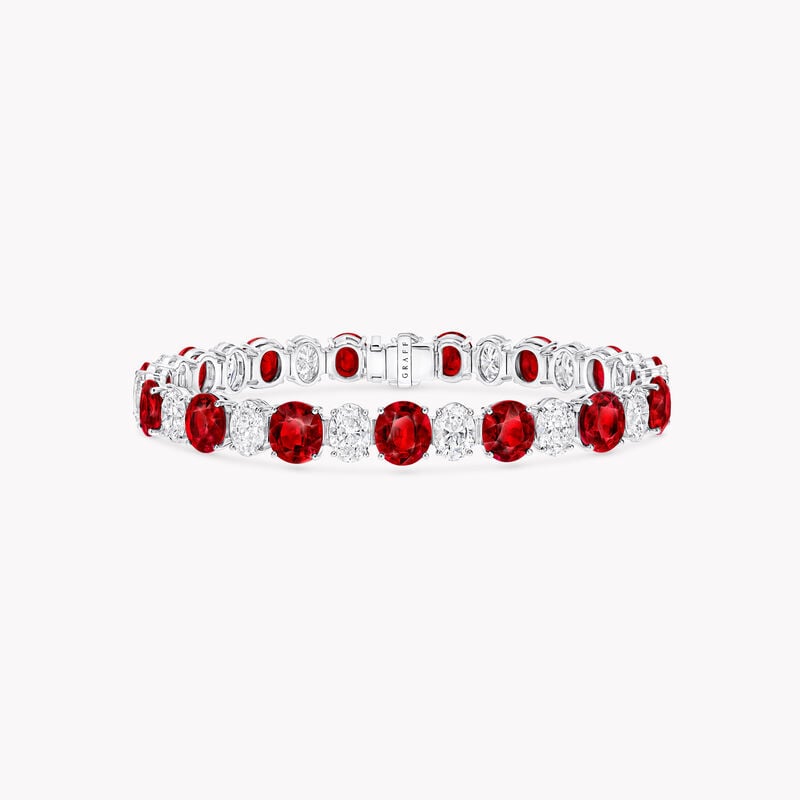 Oval Ruby and Diamond Line Bracelet