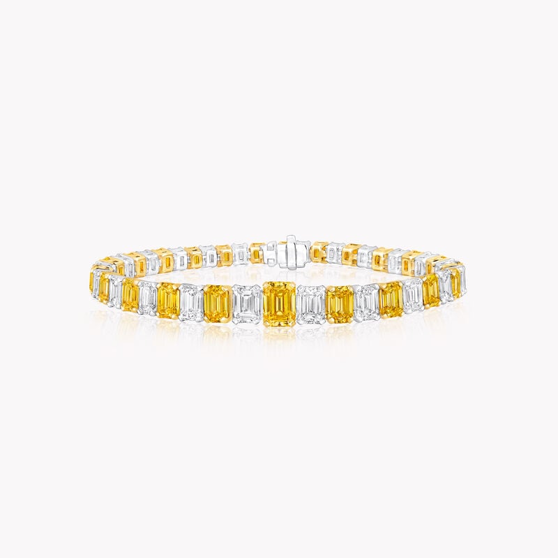Emerald Cut Yellow and White Diamond Bracelet