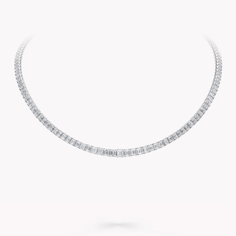 White Emerald Diamond Graduated Line Necklace