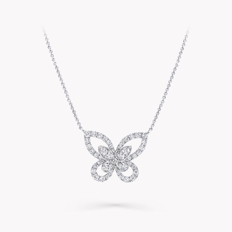 MULTI BUTTERFLY SILHOUETTE SILVER DIAMOND NECKLACE