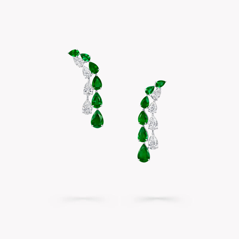 Pear Shape Emerald and Diamond Earrings, , hi-res