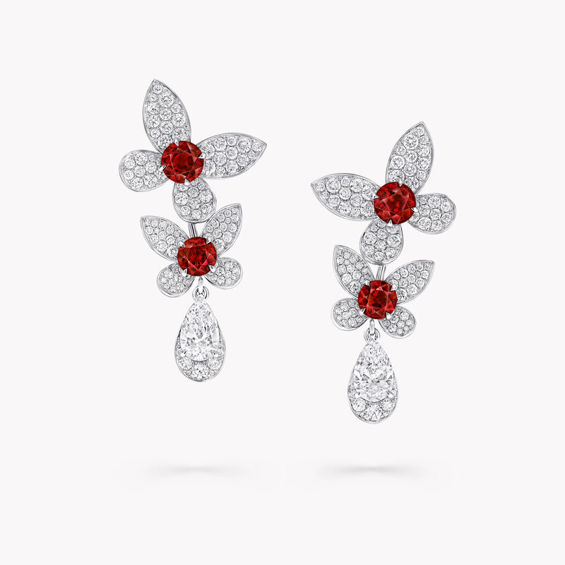 Pav&eacute; Butterfly Ruby and Diamond Drop Earrings