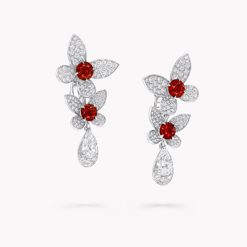 Pav&eacute; Butterfly Ruby and Diamond Drop Earrings