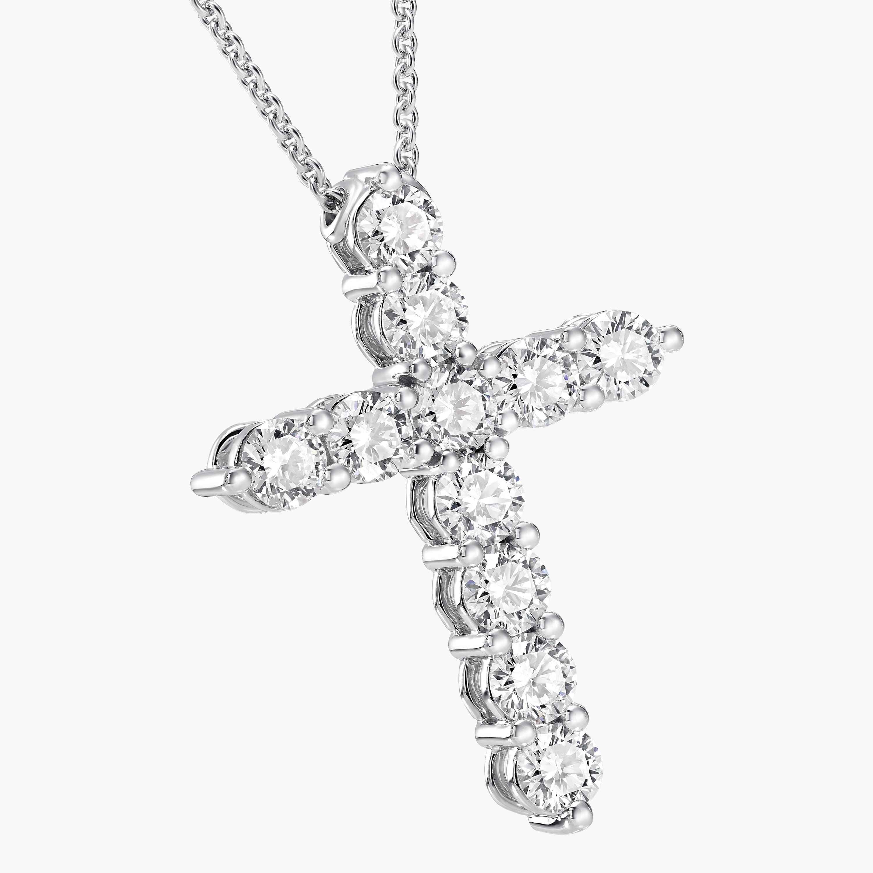 Round Diamond Cross Medium Pendant, White Gold - Graff
