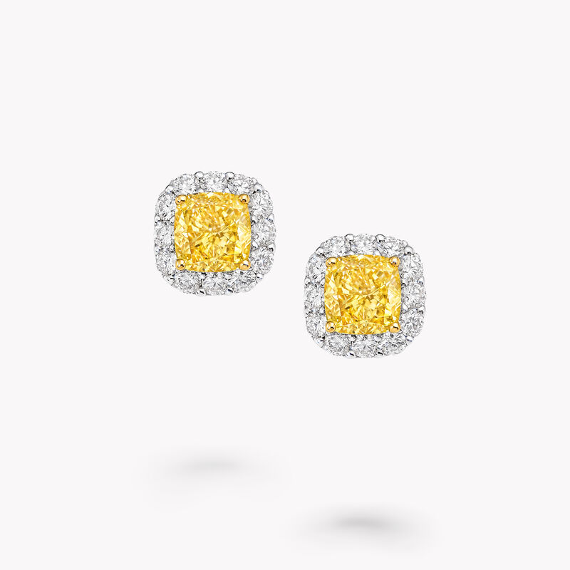 Boucles d’oreilles Icône en diamants jaunes et blancs taille radiant