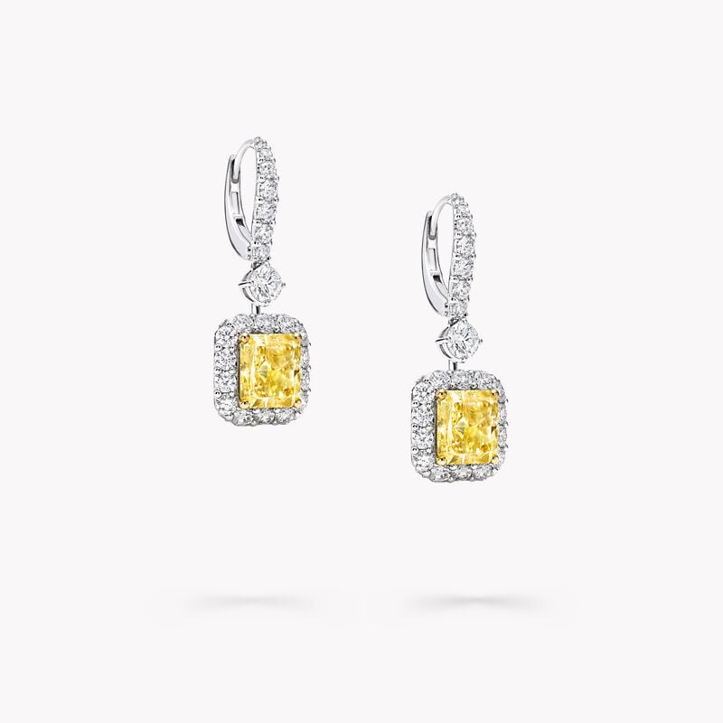 Boucles d’oreilles Icône en diamants jaunes et blancs taille radiant