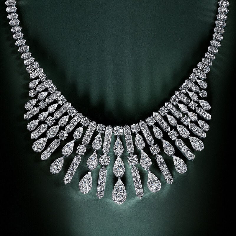Pear Shape and Round Diamond Necklace