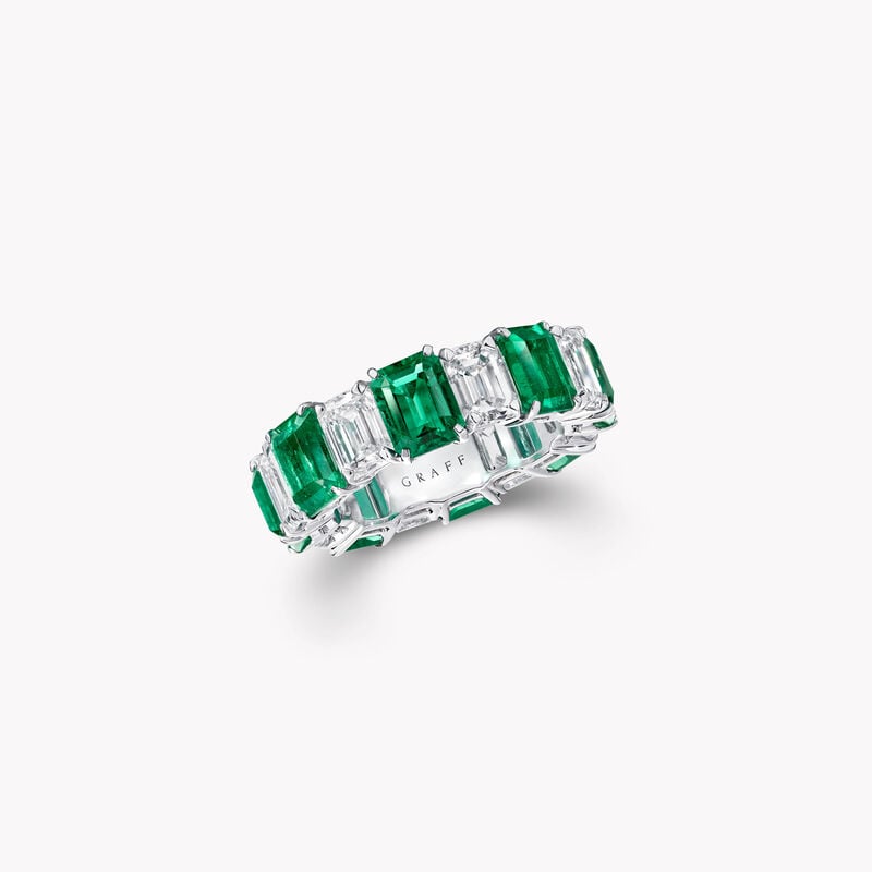 Emerald Cut Emerald and Diamond Wedding Band