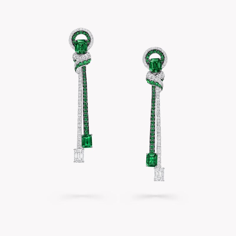Emerald Cut and Round Emerald and Emerald Cut and Round Diamond Earrings
