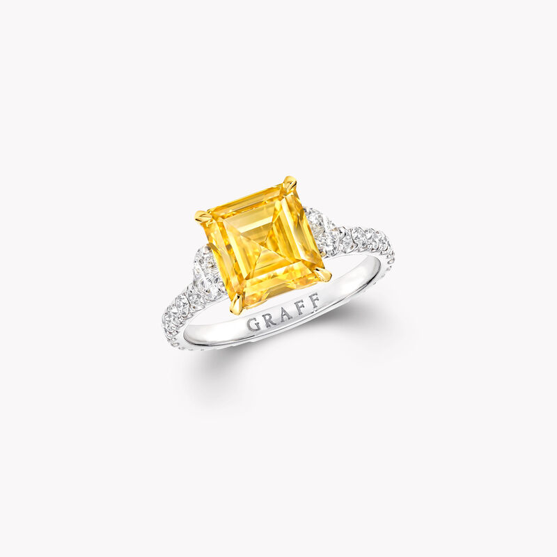 Emerald Cut Yellow and White Diamond High Jewellery Ring