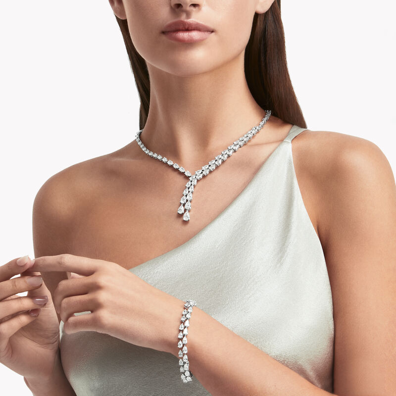 Pear Shape Diamond Cross-over Necklace, , hi-res