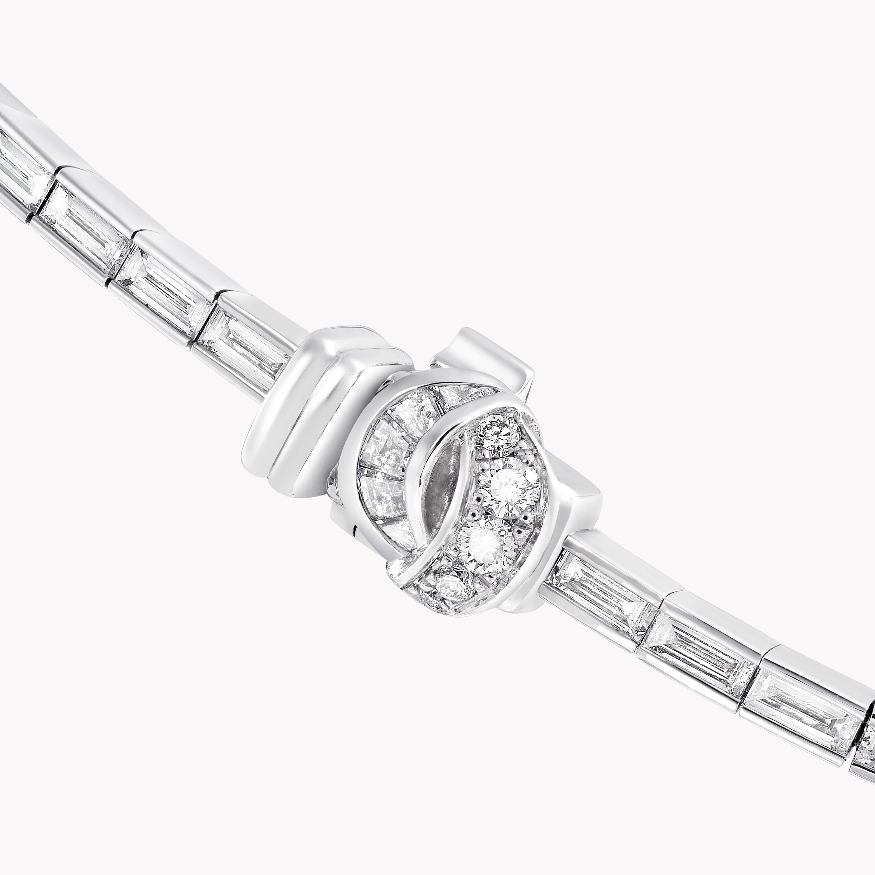Bow Baguette Cut Diamond Drop Necklace 