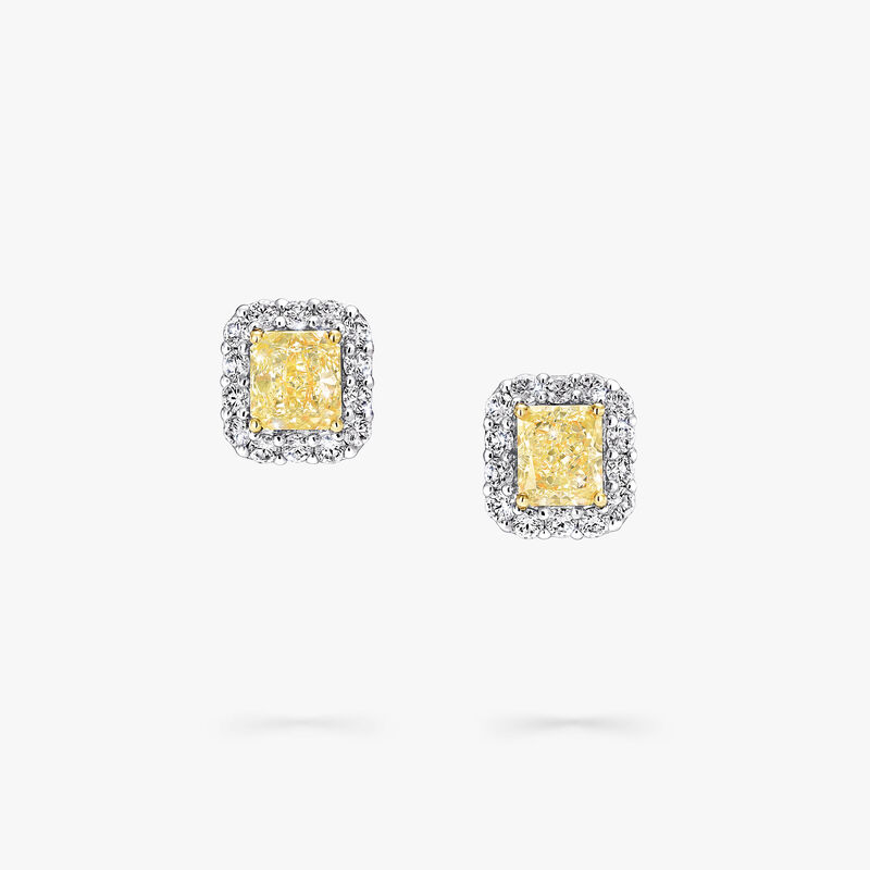 Icon Radiant Cut Yellow and White Diamond Stud Earrings, , hi-res