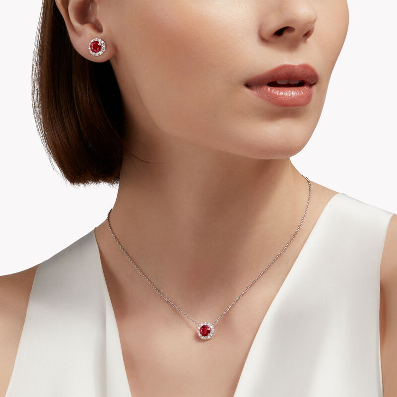 Icon圆形红宝石和钻石耳钉, , hi-res