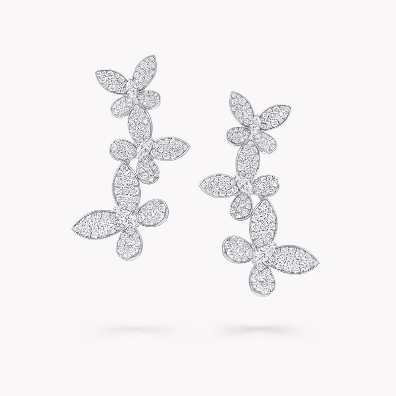Triple Pav&eacute; Butterfly Diamond Drop Earrings