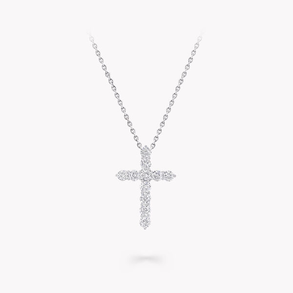Grand pendentif croix en diamants ronds, , hi-res