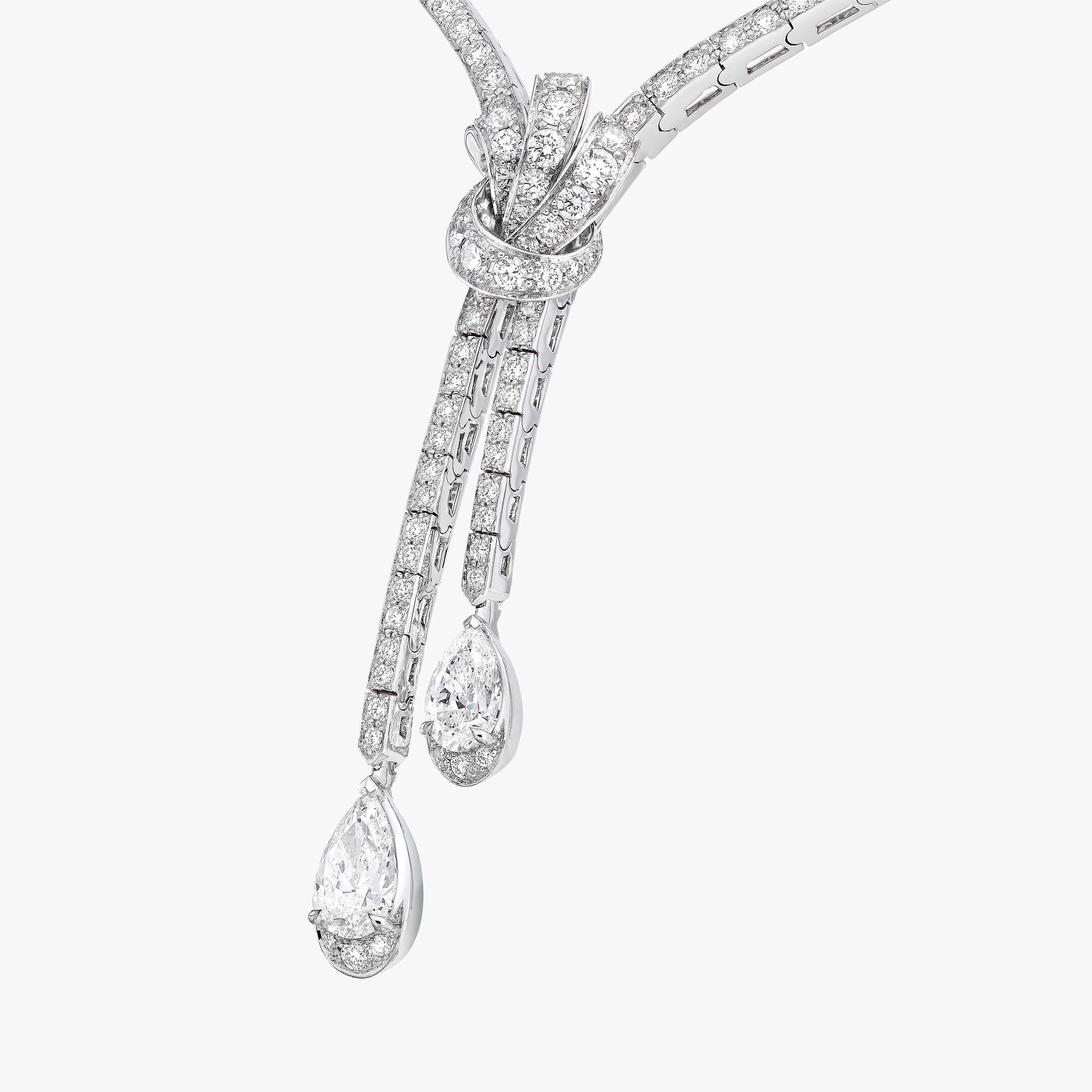 Tilda's Bow Double Pavé Diamond Drop Necklace, White Gold - Graff