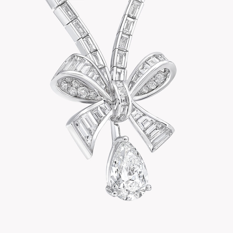 Tilda’s Bow Baguette Cut Diamond Drop Necklace, , hi-res