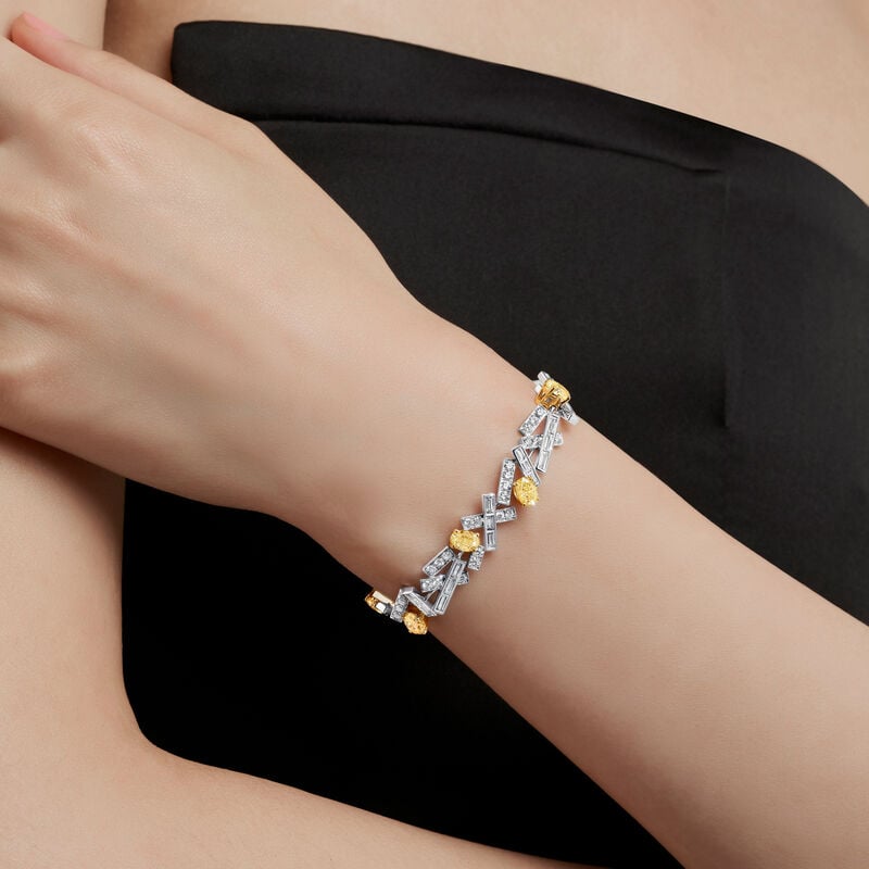 Bracelet haute joaillerie en diamants blancs et jaunes Threads