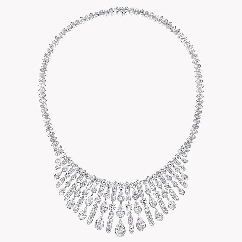 White Pear Shape and Round Diamond Necklace