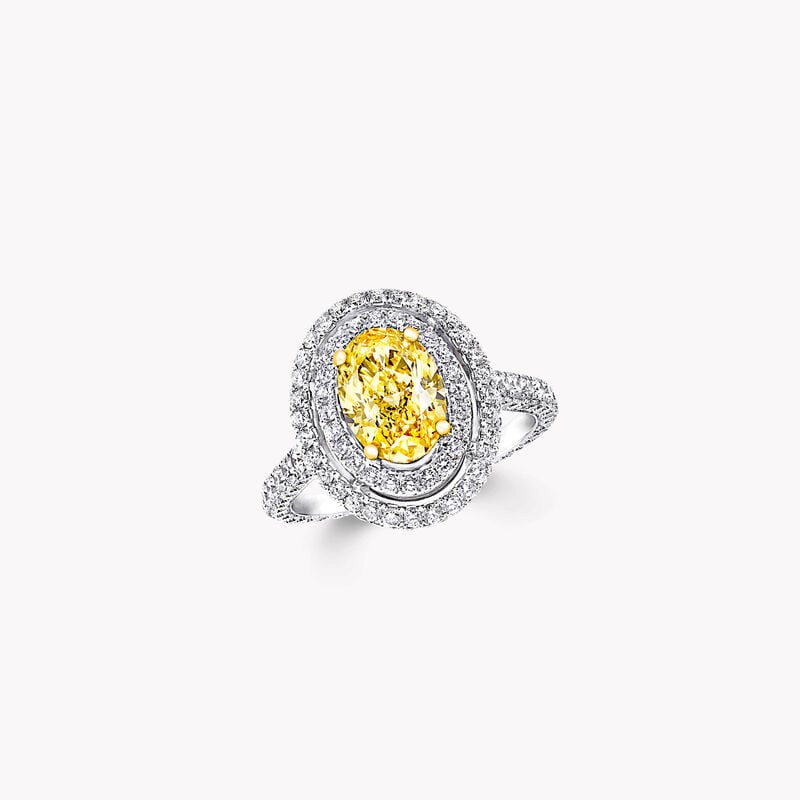Twin Constellation Oval Yellow Diamond Engagement Ring