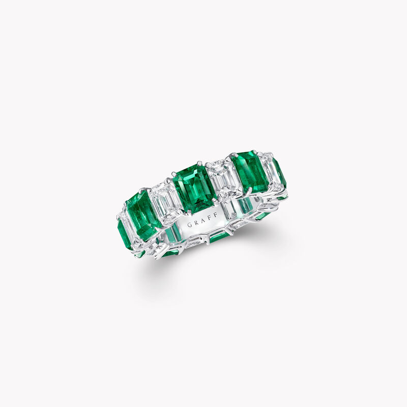 Emerald Cut Emerald and Diamond Wedding Band, , hi-res
