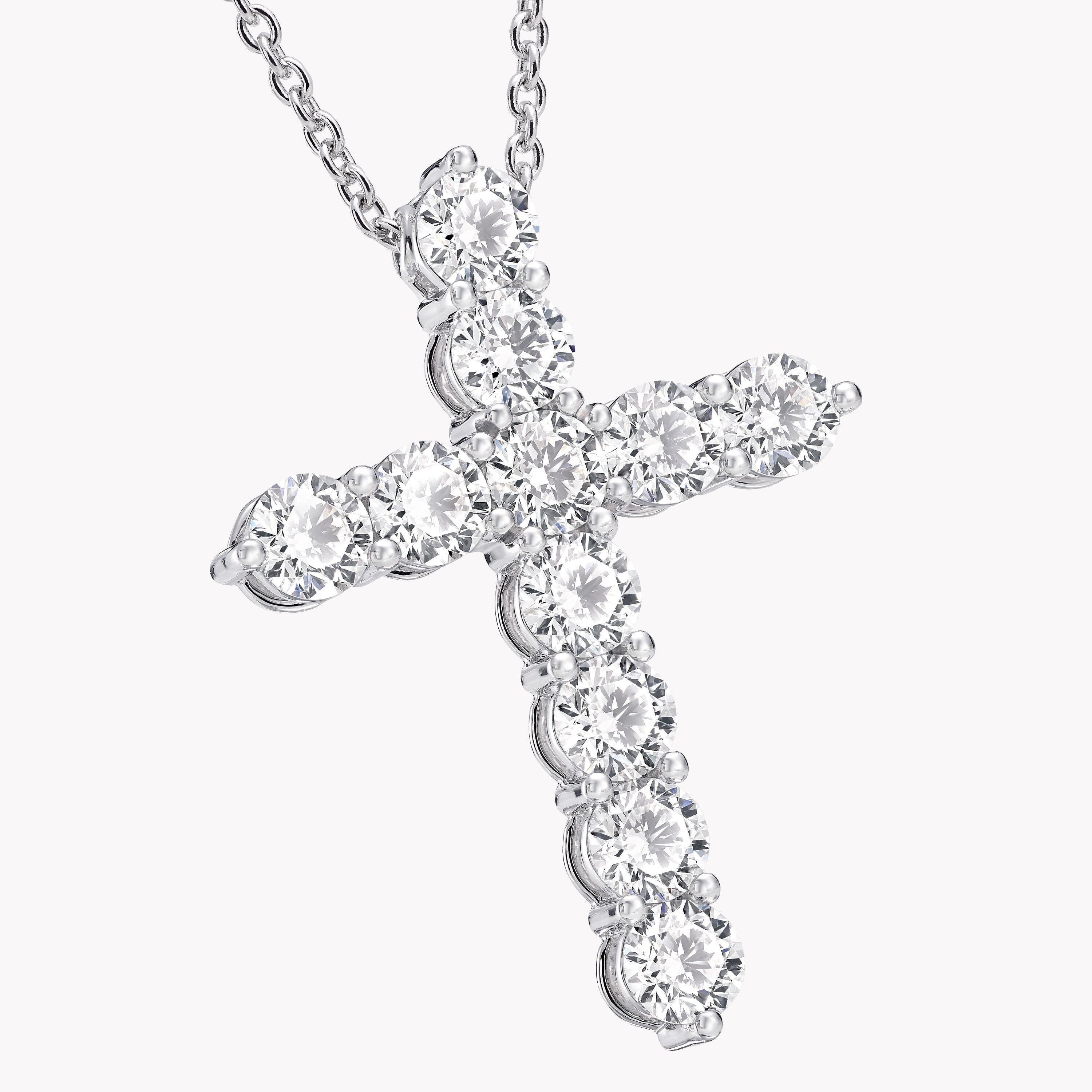 Round Diamond Cross Large Pendant, White Gold - Graff