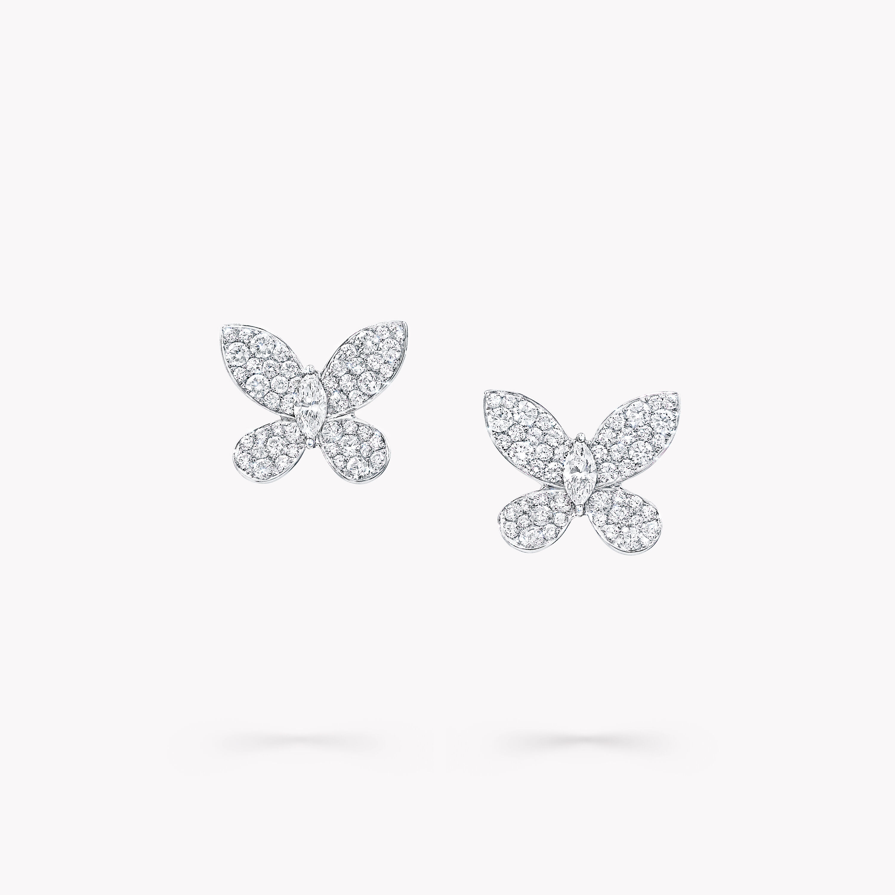 Pavé Butterfly Diamond Mini Stud Earrings, White Gold | Graff