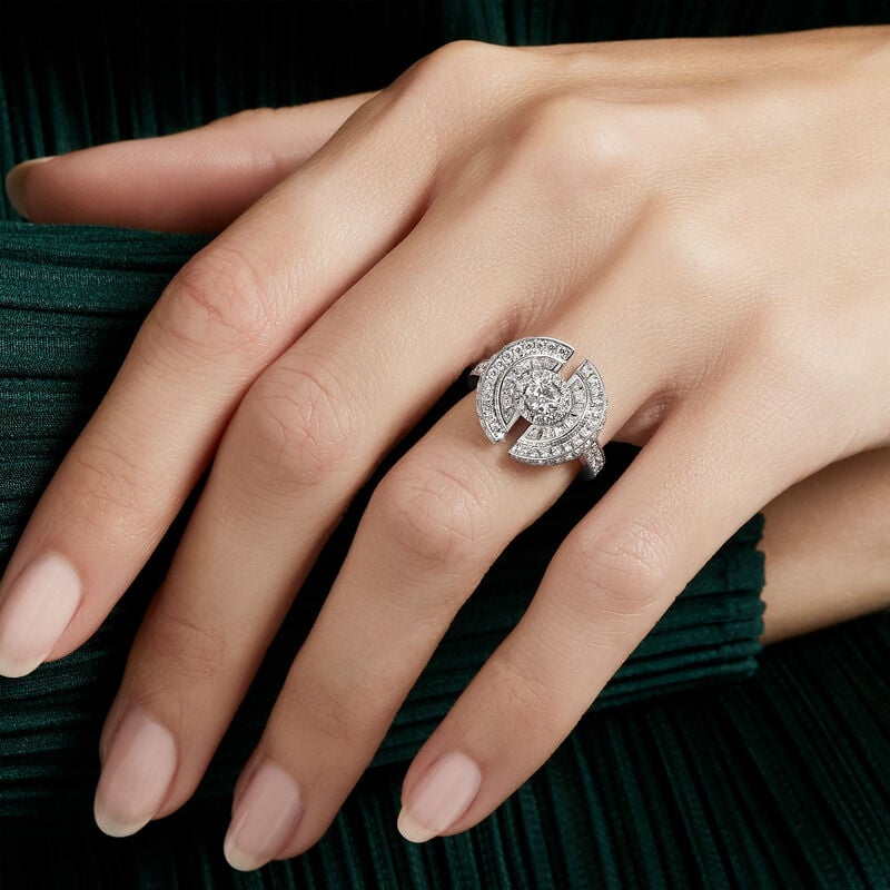 Night Moon Round and Baguette Cut Diamond Ring