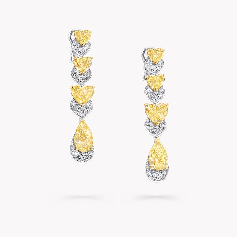 Heart Shape Yellow and White Diamond Earrings