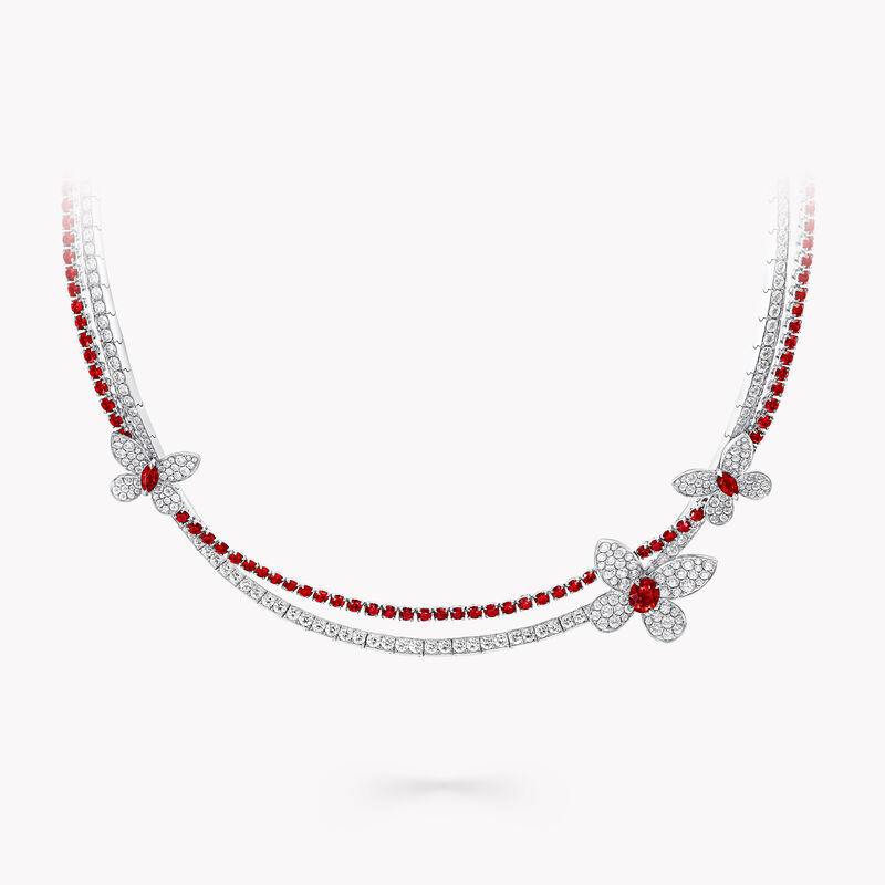Pav&eacute; Butterfly Ruby and Diamond Double Strand Necklace