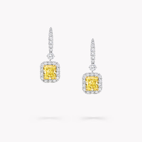 Boucles d’oreilles Icône en diamants jaunes et blancs taille radiant, , hi-res