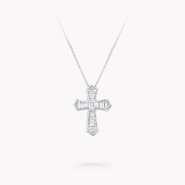Pendentif en croix en diamants taille baguette, , hi-res