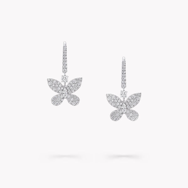 Mini boucles d’oreilles pendantes en diamants sertis en pavé Butterfly, , hi-res