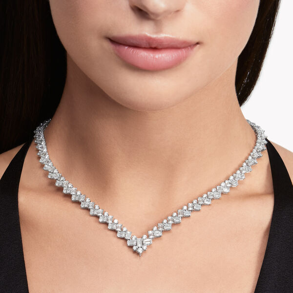 Emerald Cut and Round Diamond Necklace, , hi-res