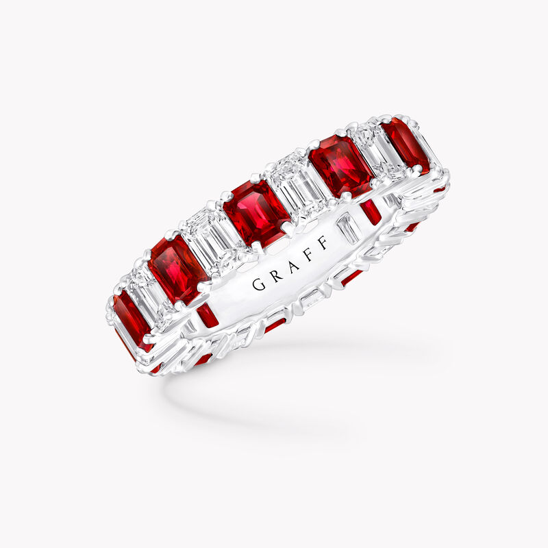 Emerald Cut Ruby and Diamond Wedding Band