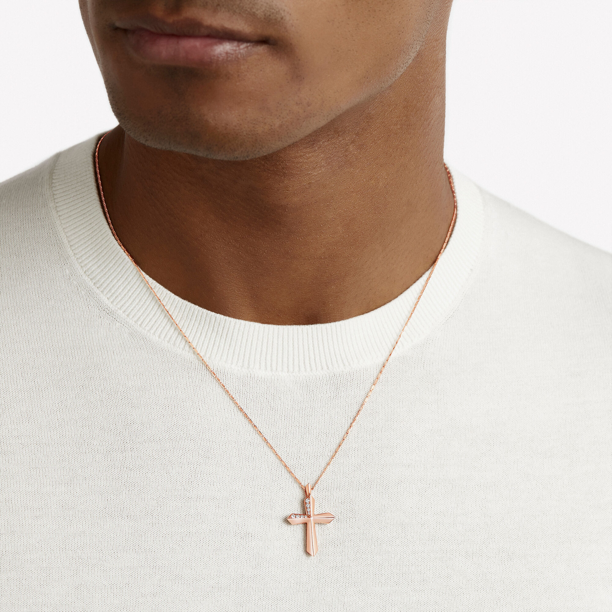 HOT Rose Gold Cross Necklace Rose Pendant Men Cross