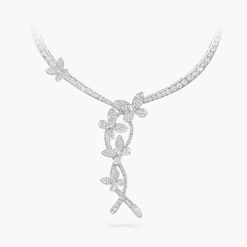 Round and Marquise Diamond Pavé Butterfly Necklace, , hi-res
