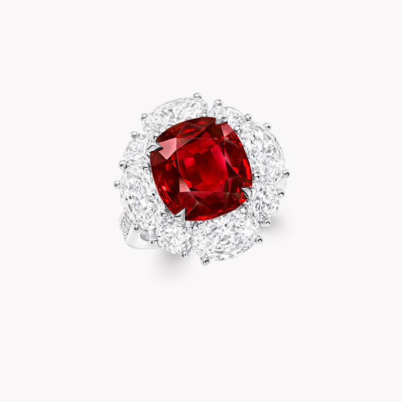 Mozambique Unheated Cushion Cut Ruby and Diamond Ring
