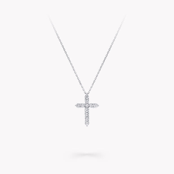 Mini pendentif croix en diamants ronds, , hi-res