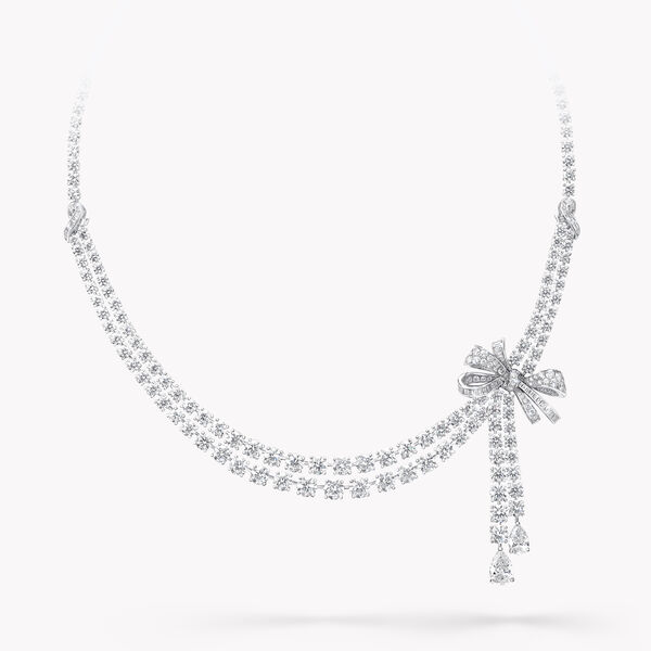 Tilda's Bow Double Strand Diamond Drop Necklace, , hi-res