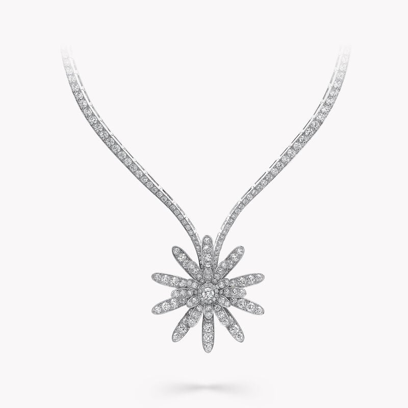 Large Wild Flower Abstract Diamond Necklace